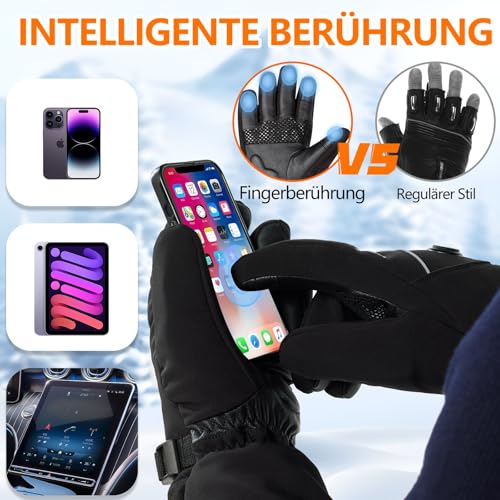 Mincoo Beheizbare Handschuhe Damen Herren mit 2 x 5V 6000mAh Akkus, 3 Stufige, Type-C Ladung, Wasserdicht, Touchscreen, fur Ski Wandern Radfahren (L)