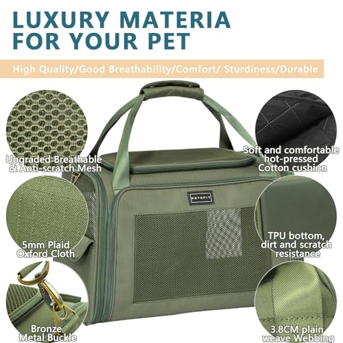 Petsfit Transportbox Hund Katze Faltbar Hundetasche für kleine Hunde Katzen Tragetasche mit verstellbarem Schultergurt & weiches expandierbare Kissen, M/Olivgrün