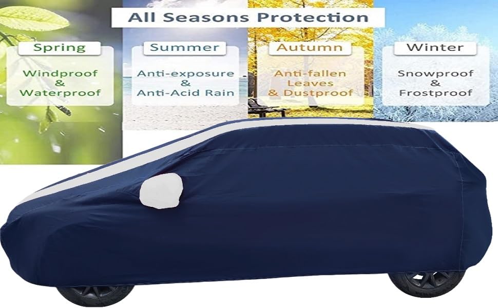 Image of Auto Hub Car Cover Compatible with Creta (Model : 2024-Till Date) with Mirror Pocket, Water Resistant, Triple Stitched, Creta 2024 Car Cover- Navy-Silver
