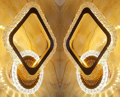 Image of GreyWings Golden LED Wall Light for Home, 3 Color Modes, Warm White, Cool White, Natural White, Modern Acrylic Crystal Wall Lamp for Bedroom, Living Room, Pack of 2