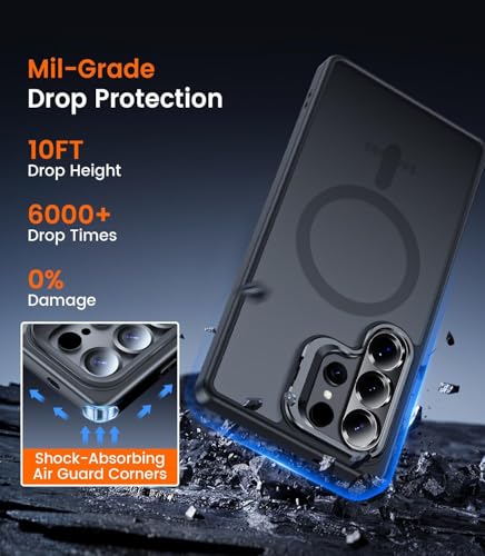 Image of DIZORO Compatible with Samsung Galaxy S26 Ultra 5g Case, Compatible with Wireless Charging, with Camera Stand, Military Grade Drop Tested,Translucent Hard Back Soft Edge Back Cover (Black)