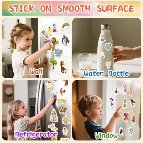 Image of Reusable Sticker Books for Toddlers 1-3, Puffy Stickers Book for Kids Ages 2-4, Toddler Travel Activities Book Toy for Birthday Christmas - Christianity Jesus, Noah's Ark, Fairy Tales(3 Set)