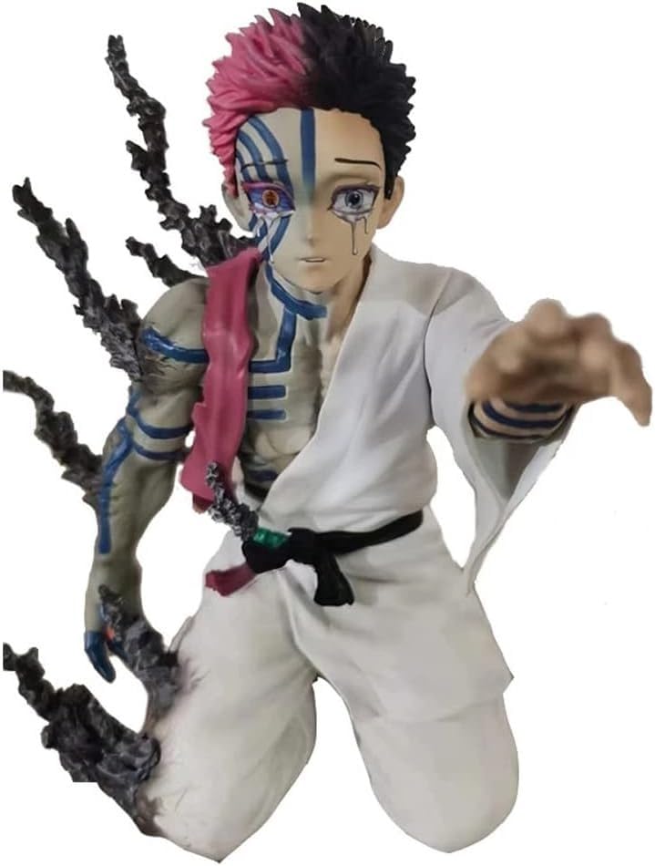 Image of Akaza Demon Kneeling Pose Anime Action Figure | 14cm Half Demon Form Akaza Figurine with Energy Tentacles & White Robe for Table, Desk, Car & Shelf Decor | Premium Gift for Anime Fans