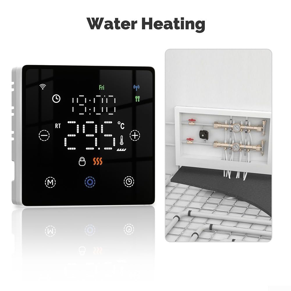 Termostato WiFi que funciona con pilas para caldera de gas o calefacción por suelo, programación semanal programable, aplicación y control de voz (negro)