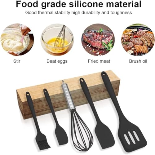 Image of Baskety Food Grade Silicone Rubber Spatula Set Non-Stick Kitchen Utensils for Baking, Cooking & Mixing (Black)