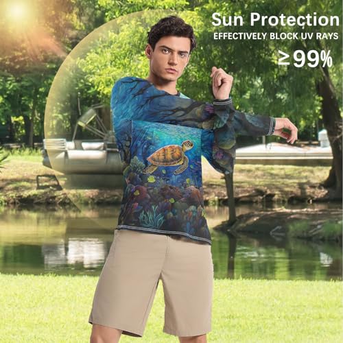Men's Sun Protection Shirts Turtle Swimming in The Sea UPF 50+ Long Sleeve Rash Guard Quick Dry Shirt4