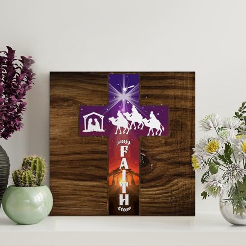 Guangpat Rustic Bible Verse Wood Signs Faith Wall Art Retro Scripture Wood Plaque Farmhouse Wall Decor for Home Man Cave Door Porch Garden Party 8x8in