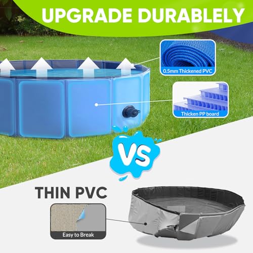 Image of Dog Pool, Foldable Pet Swimming Pool with 6mm High-Strength PP Board, Hard Plastic Collapsible Doggy Pools for Small Dogs Kitty Duck, Non-Slip Doggie Bathtub Quick to Set Up and Drainage Hole, 40 inch