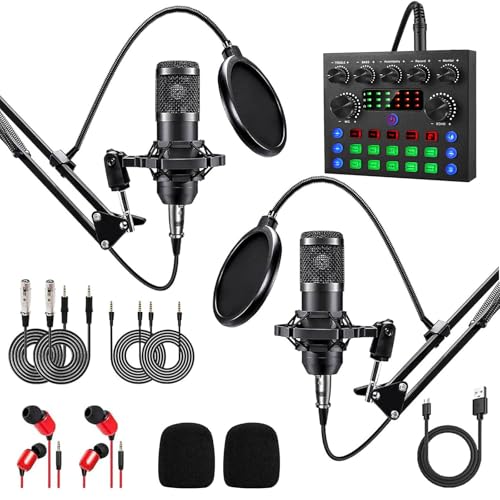 TECKZOON BM800 Podcast Kit complet pour 2 microphones de studio cardioïde, interface audio et mixeur DJ, idéal pour le streaming en direct, le chant, TikTok et YouTube
