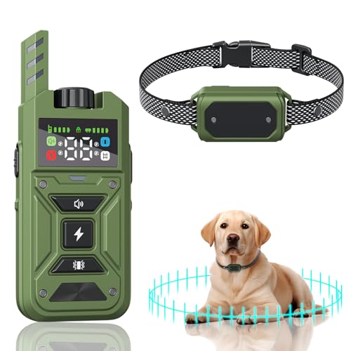 Image of Wireless Dog Fence & Training Collar - Waterproof Electric Fence System with Remote, Pet Containment, Adjustable Range 33-1000ft, Safe Shock /Vibration /Beep Modes (Green)
