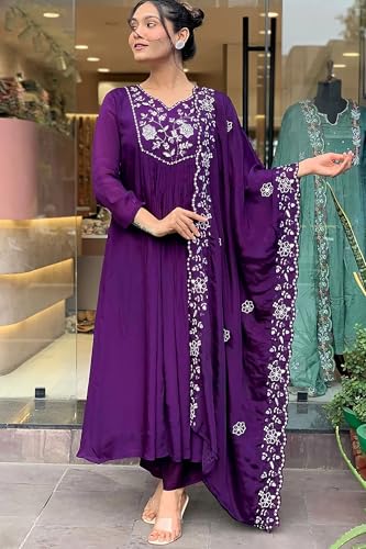 Image of Jwalin Women's Chinon Silk Kurta Pant Set with Dupatta|Kurta Set for Women|Ethnic Set