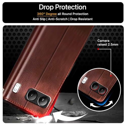 Image of FLIPPED Vegan Leather Flip Case Back Cover for 1+ OnePlus Nord 4 5G (Flexible, Shock Proof | Hand Stitched Leather Finish | Card Pockets Wallet & Stand | Tan with Brown)