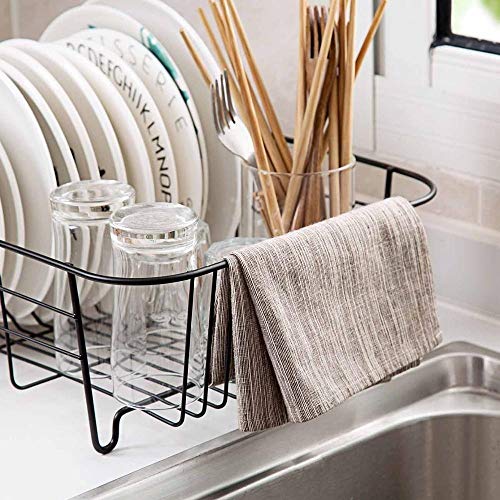 Soporte para platos de hierro resistente con cesta de almacenamiento 7