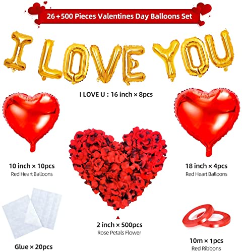 kortes I Love You Balloons and Heart Balloons Kit with Rose Petals, Valentines Day Decorations for Party - Image 3
