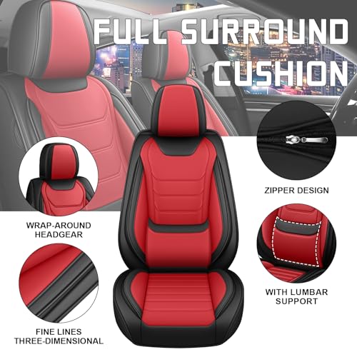 Image of Car Seat Cover Full Set for Toyota Camry Hybrid Seat Covers 2007-2024, Nappa Leather Waterproof Seat Covers For Cars, Airbag Compatible, Universal Automotive Seat Covers(Standard Front Row /Black Red)