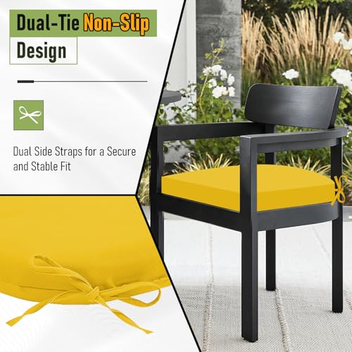 Image of Basic Beyond Outdoor Chair Cushions Set of 4, Outdoor Cushions for Patio Furniture, Water Resistant Patio Chair Cushions with 2 Ties, 17x16x2, Yellow