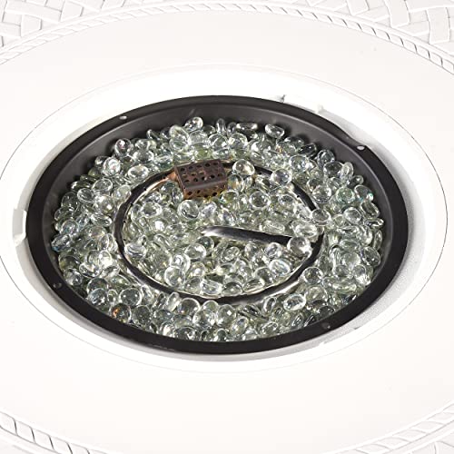 Image of Oakland Living Round 34 in. x 34 in. Aluminum Propane Fire Pit Table with Glass Beads, Two Covers, Lid, 37,000 BTUs in White Finish