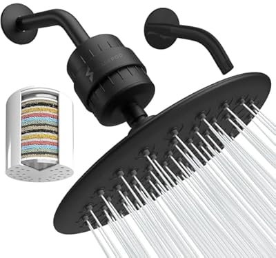 SparkPod High Pressure Shower Filter Head with Shower Arm - Water Filter and 9.5" Shower Head with Enhanced Formula Filter Helps Remove Chlorine (Midnight Black Matte)