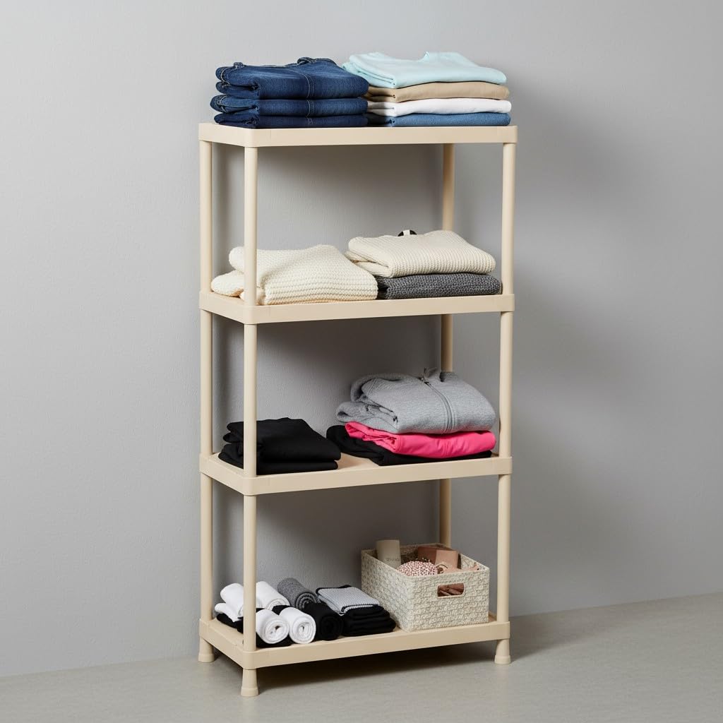Estantería Modular de Almacenamiento Estante de almacenar plastico Polipropileno (4 Baldas 140x60x30cm Beige)
