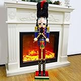 Joliyoou 36' H Christmas Nutcracker Figures, Wooden Nutcracker Soldier Drummer Ornaments, Large Size Xmas Nutcracker Welcome Centerpieces for Indoor Outdoor Floor Festival Decorations