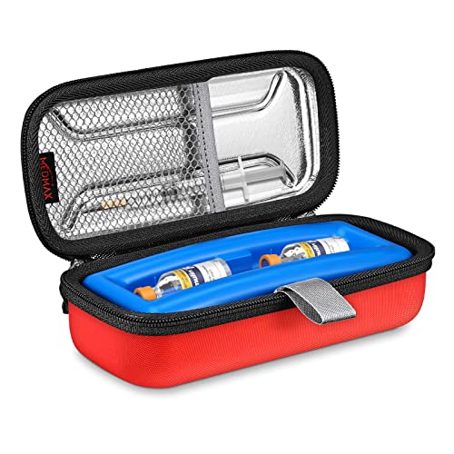 MEDMAX Étui de transport pour fiole à insuline - Portable - Résistant à l'eau - Isotherme - Organisateur de diabétiques - Coque rigide - Étui de voyage médical avec une brique de glace (rouge) Cover