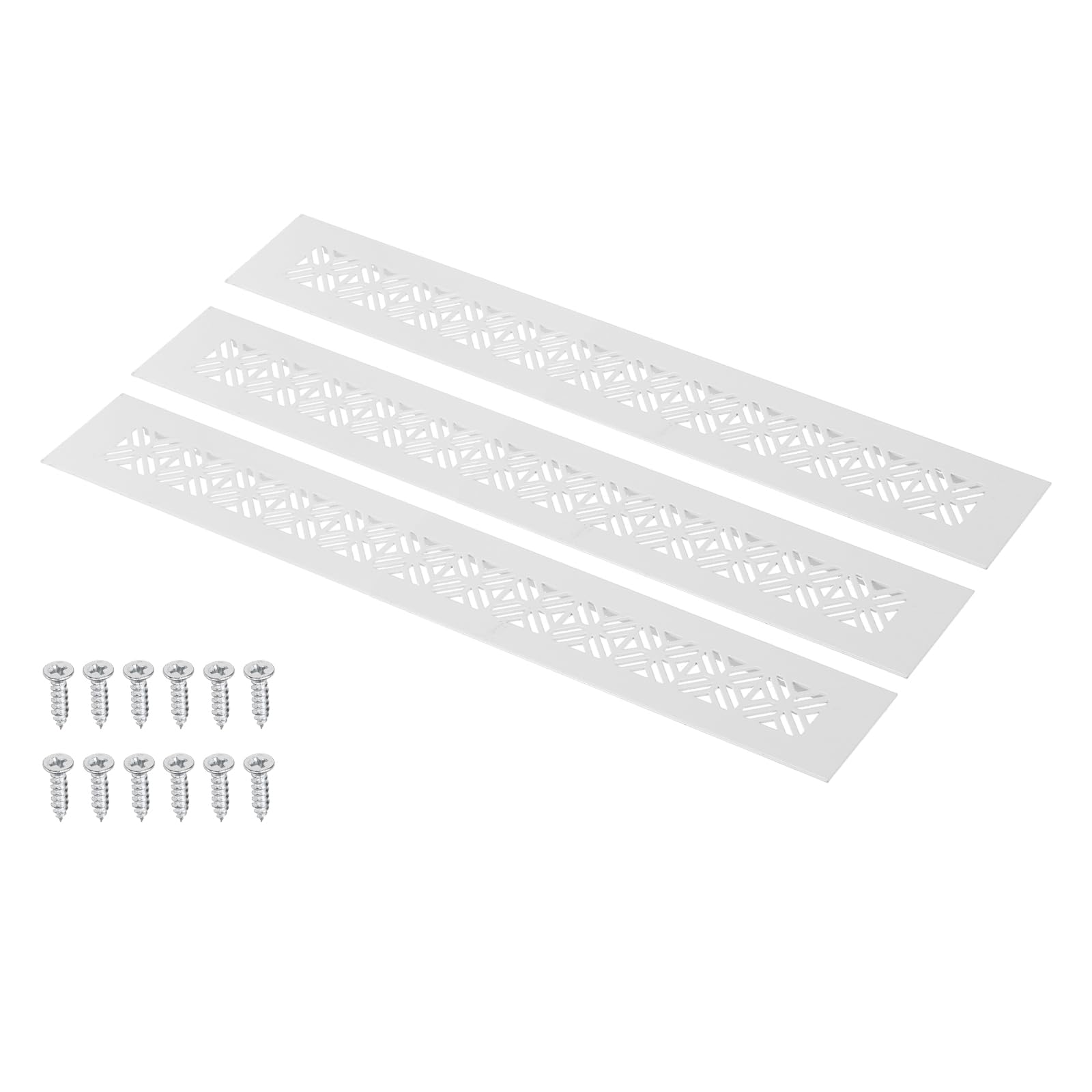 sourcing map 6 x 1 Inch (Duct Openings) Door Vent Cover, 3Set Aluminum Grille Ventilation Cover Louvered with Mounting Screws for Cabinet Wardrobe Door, White (8 x 2 Inch Outer Size)