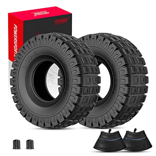 RUTU Knobby Tread 3.00-4 Tire & Inner Tube - For Offroad Go Kart, ATV, Scooter, Utility Dolly, Hand Truck Tires, 4 Wheeler Vehicle - Durable, 3.00-4 260x85 10x3" Size, Max Load 375lbs - 2 Sets