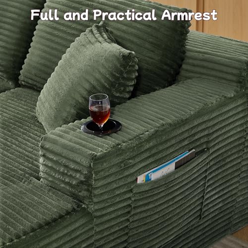 Image of 133.5 inch U Shaped Couch, Modular Sectional Sofa with Chaise, Corduroy U Shaped Boneless Couch with Deep Seat, Upholstered Modular Cloud Sofa for Living Room, No Assembly Required, Green