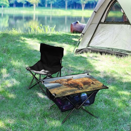 Mesa de Camping Plegable con Patrón Highland Cattle, Portable para Exterior, Playa y Picnic, con Bolsa Duradera para Uso en BBQ y Campamento miniatura 5