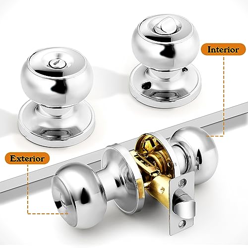 Probrico Polished Stainless Privacy Door Knobs, Interior Keyless Door Knobs for Bathroom/Bedroom, 3 Pack by Probrico - Used condition - Image 3