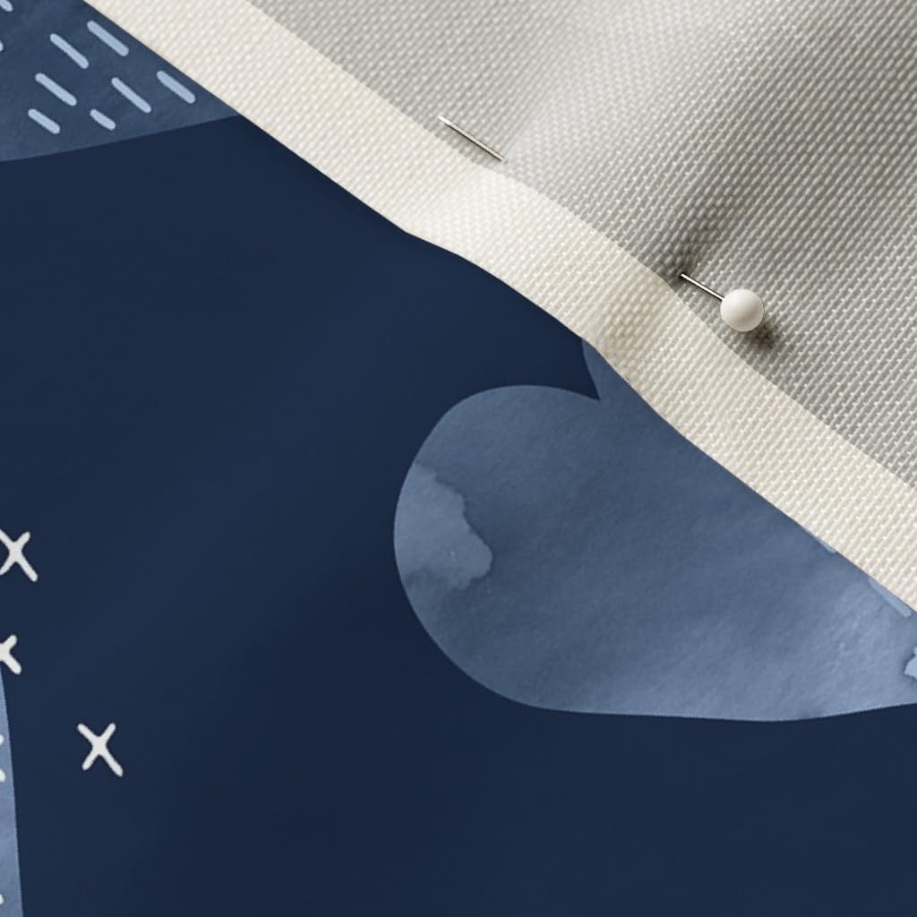 Spoonflower Fabric - Heart Sashiko Hearts Valentine Day Blue Watercolor Printed on Upholstery Velvet Fabric Fat Quarter - Upholstery Home Decor Bottomweight Apparel