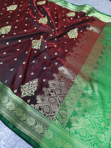 Image of Women's Glory Banarasi Satin Silk Saree with Embroidery Design