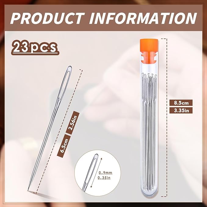 URBANMAC 23 Pcs Large Eye Sewing Needles Set – Stainless Steel Hand Sewing Needles with Plastic Storage Tube – Big Eye Needles for Hand Stitching, Embroidery, Darning & DIY Crafts