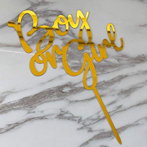 Larger Size Acrylic Mirror Gold Boy Or Girl Cake Topper, Gender Reveal Cake Topper, Baby Shower Party Supplies Decoration For Cake Topper, Cake Flag, Photo Booth Props #TOP2