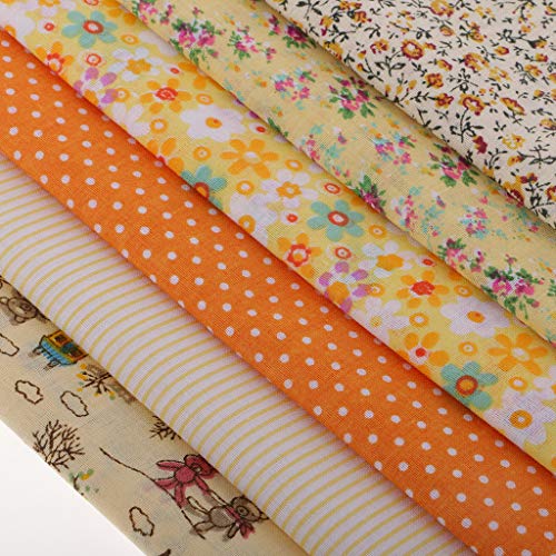 gazechimp 6pcs Pacote De Tecido De Algodão Impresso Floral Amarelo DIY Patchwork Craft 50x50cm