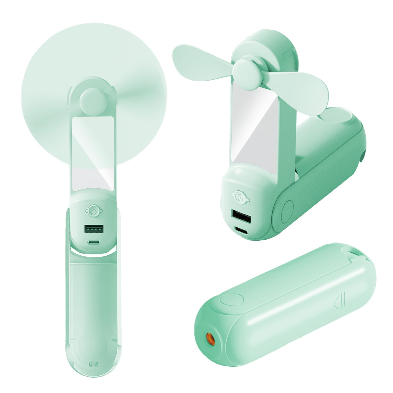 CNMTCCO Handventilator,5 in 1 Mini Ventilator,USB Akku [Bis zu 13-20 Stunden Kühlzeit]mit Hängendes Seil,Powerbank,Taschenlampe,Spiegel und Handyhalterung für Reisen,Sommer,Geschenke für Frauen(Rosa)