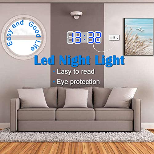 Eaagd Digital Alarm Clock, 3D Led Electronic Clocks, Snooze Model, 3 Adjustable Brightness, Wall Clock For Office Table Bedroom Nightstand (White/Blue) #TOP3