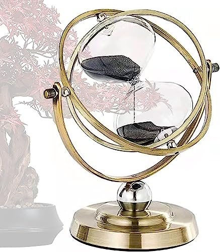Tuzsocr Grand sablier vintage en métal et laiton - Minuterie rotative à 720° - 60 minutes - Verre de sable d'une heure - Cadeau pour la maison, le bureau, le bureau,...