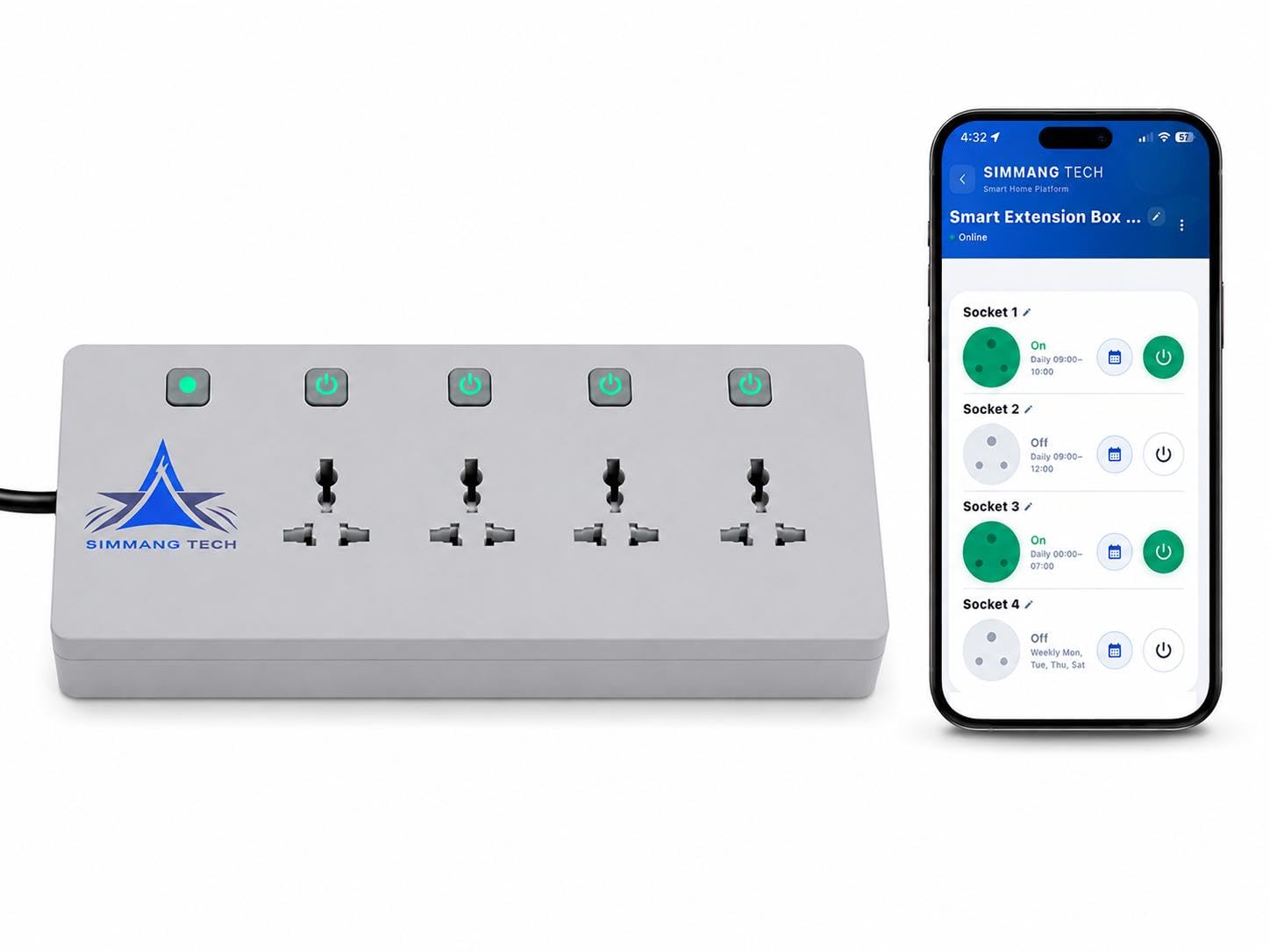 Simmang Tech Smart Extension Power Board 4 Sockets 2.6 Mtr | Wi-Fi & App Control, Manual Mode, LED Indicator Switch, 4 Universal Sockets, 2.6 Metre Cord-image-38