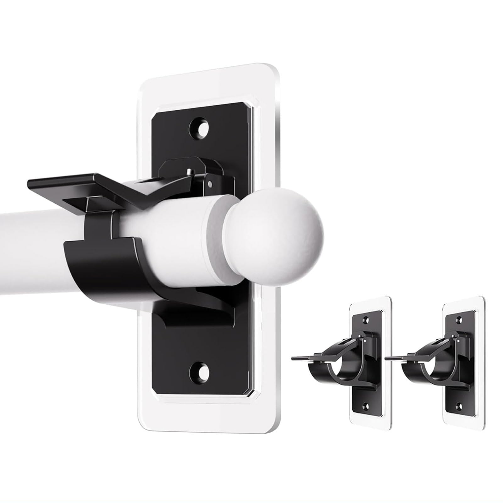 2 Supports Tringle à Rideaux Adhésifs Sans Perçage - Adhésif 3M - Transparents - Jusqu'à 7kg - Réutilisables