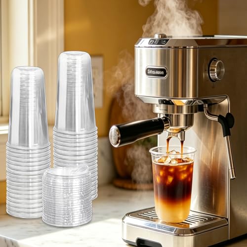 Image of 50 Pack 20OZ Clear Plastic Cups with Lids | Disposable, Iced Coffee Cups, Sip Through Lids, For Cold Beverage Juice Smoothie Milkshake, Wedding Party