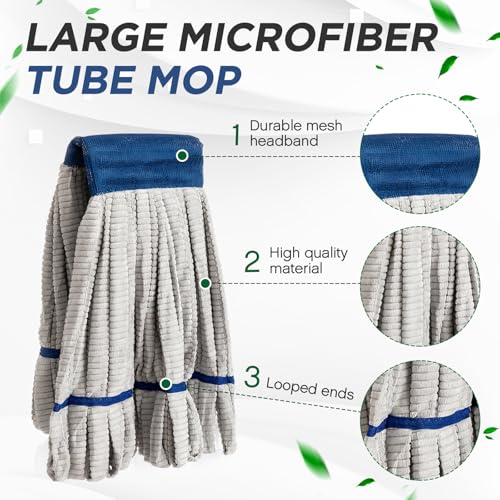 Image of Hushee 6 Pack Large Microfiber Tube Mop Heads 18 oz Heavy Duty Commercial Industrial Wet Mop Head Refill Reusable Machine Washable Looped End Mopheads for Hardwood, Tile, Laminate Floors (Grey)
