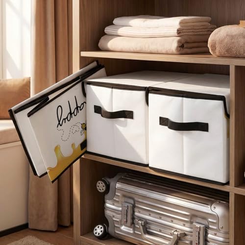 Image of Stackable Storage Bins with Lids,Closet Organizers Fabric Box for Home and Office,Blanket Clothes Organizers,Under Bed Storage Containers 3 Pack