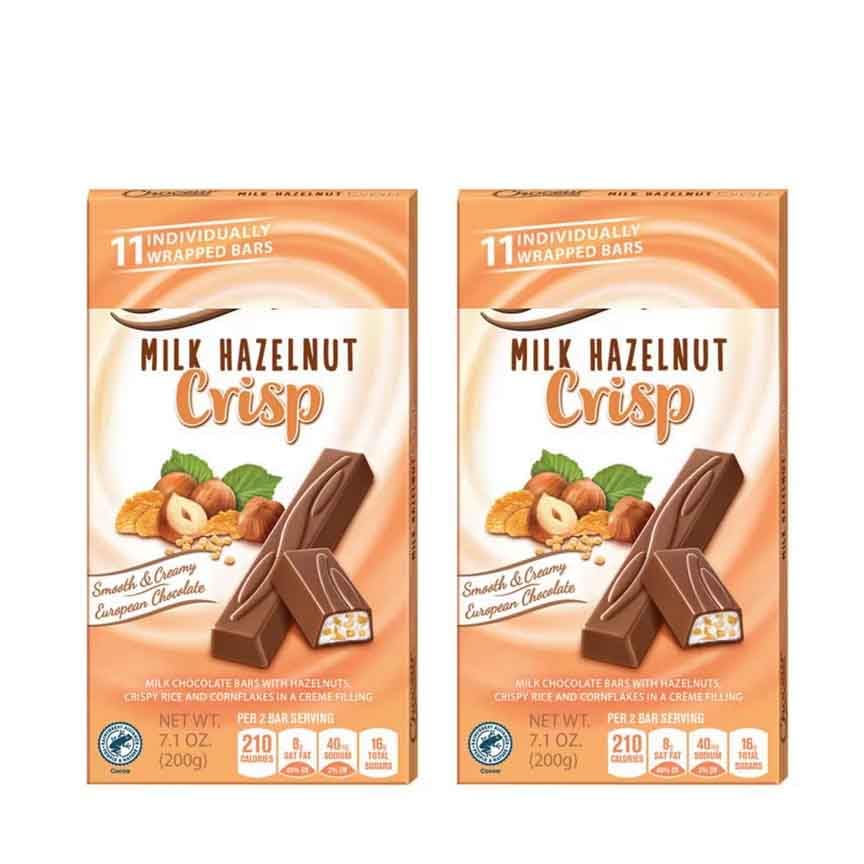 Milk Hazelnut Cream Filling With Crispy Rice, Cornflakes, Hazelnuts - Indivually Wrapped Chocolate Squares, Snack Snacking Food Treat Dessert, 2 Choceur Pack, 7oz Each