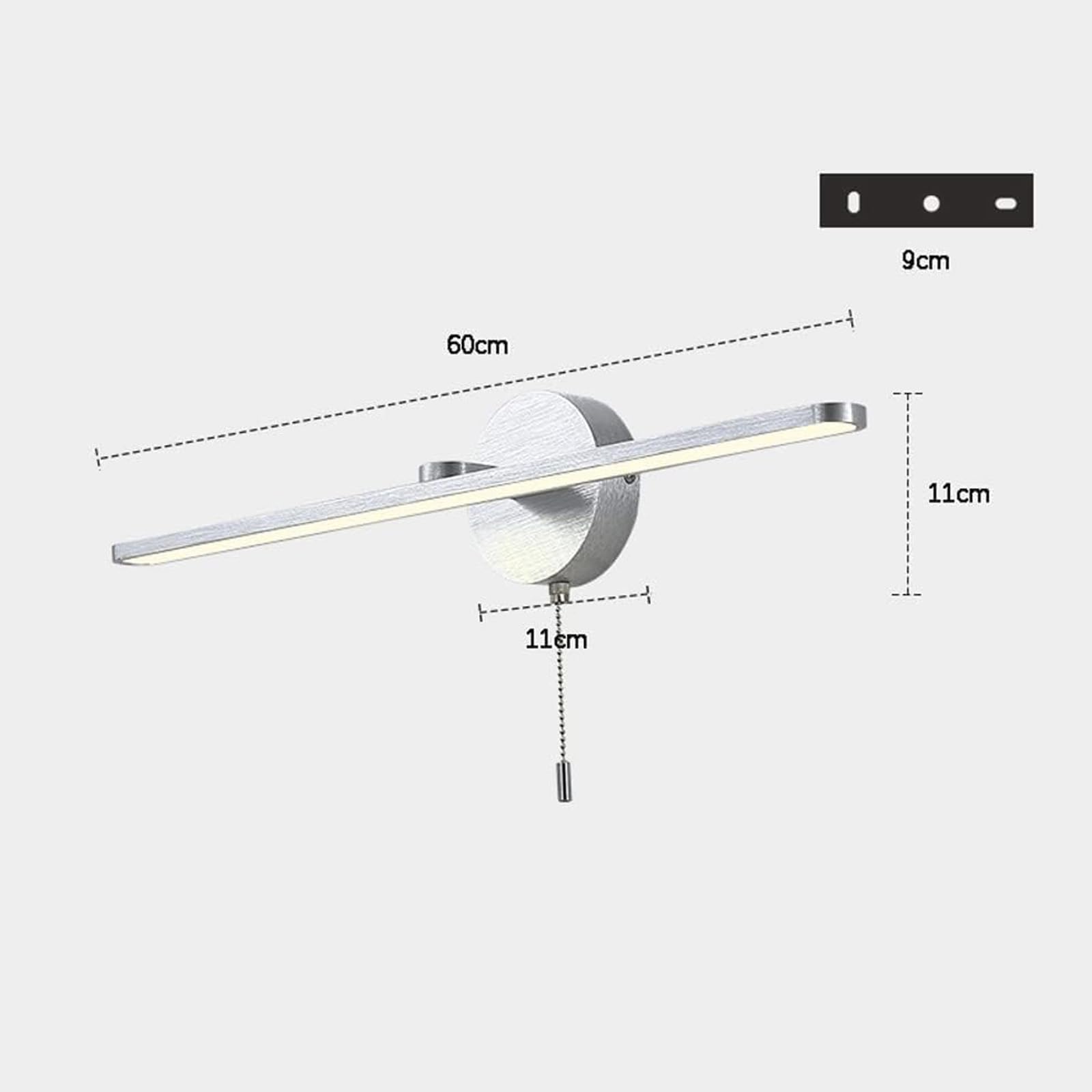 LED Spiegelleuchte Bad Wandlampen mit Zugschalter Modern Aluminium Wandbeleuchtung Nachttischleuchten Bilderleuchte Wandleuchten Schminktisch Wohnzimmer Badschrank (Silbernes Neutrales Licht,60cm)