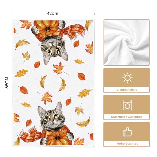 Foto von Artoid Mode Katze Kürbisse Blätter Herbst 42x65 cm 2er Set Geschirrtücher
