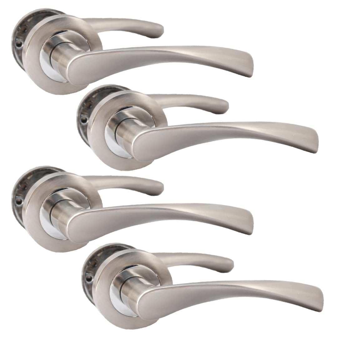 Epsom Door Handle Epsom Duo Twist Door Handle – Satin Chrome Lever on Rose | Latch Escutcheon or Bathroom Privacy with Thumb Turn | 4 or 6 Pairs (4 x Pair of Door Handles)