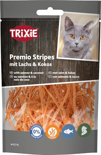 Trixie Premio Stripes 42776 Friandises pour Chat à Base d'ingrédients naturels 50 g, délicieuses friandises pour Chat avec Saumon et Noix de Coco