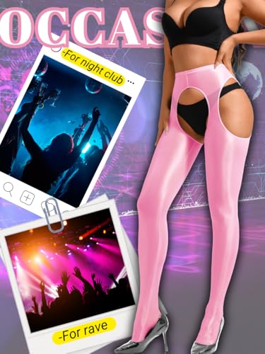 Image of ChiaoLezhee Sexy Shiny Tights, Sheer High-Waisted, Suspender Pantyhose For Women Rave Party Outfits Leggings Pants Exotic