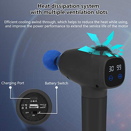 Muscle Massage Gun, Percussion Massage Gun for Athletes Deep Tissue Massager Impact Device Handheld Muscle Electric Gun with 6 Massage Heads 30 Speed High-Intensity Vibration Helps Relieve Soreness - Thumbnail 6